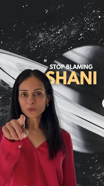 Reel: talking-head astrology video titled Stop Blaming Shani